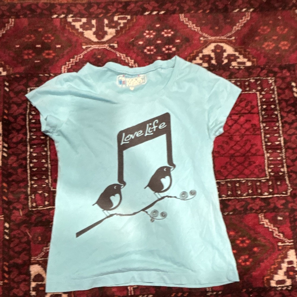 Kook N Keech Womens M Regular Blue Love Graphic Print Short Sleeve T-Shirt Tee